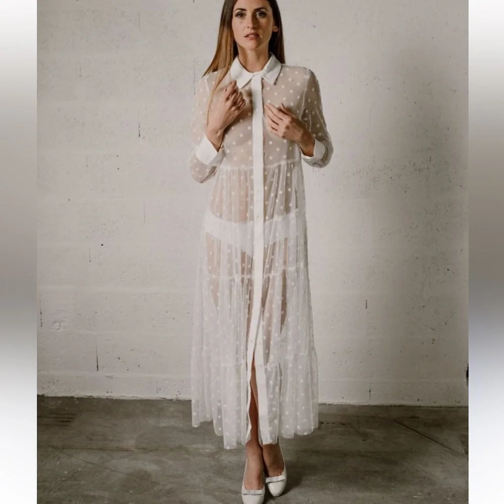 Zara Divine Ecru Polka Dot Tulle Maxi Dress. Like NEW Medium - Picture 4 of 17